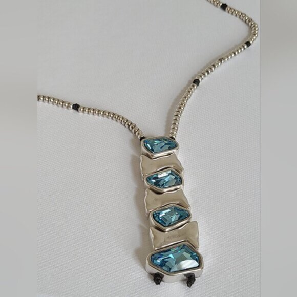 VIDDA Boho Chunky Silver Maximalist Lariat Blue Turquoise Swarovski Necklace - Picture 2 of 15